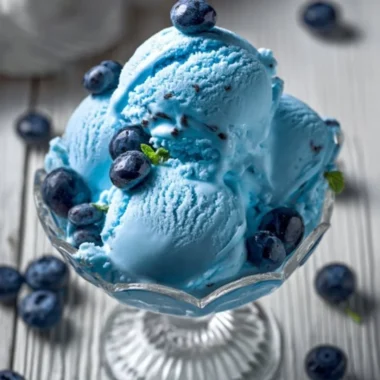 Homemade Blue Moon Ice Cream served in a bowl on a warm day