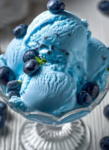 Homemade Blue Moon Ice Cream served in a bowl on a warm day