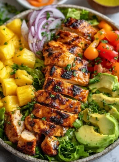 Delicious Hawaiian Chicken Salad with tropical ingredients and vibrant colors