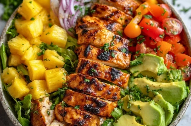 Delicious Hawaiian Chicken Salad with tropical ingredients and vibrant colors