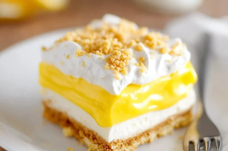 Heavenly Oreo Lemon Dessert featuring creamy lemon filling and crunchy Oreo crust.