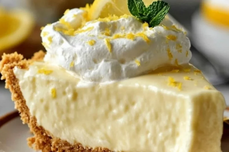Delicious no-bake lemon icebox pie topped with whipped cream and lemon slices.