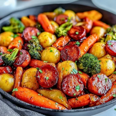 One-Pan Honey Garlic Kielbasa and Vegetables ready to serve