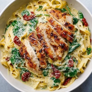 Delicious Pesto Pasta with Chicken served in a bowl with fresh basil garnish.