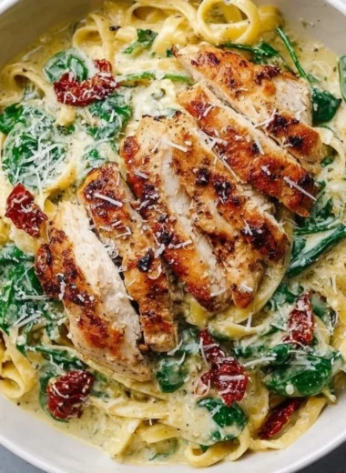 Delicious Pesto Pasta with Chicken served in a bowl with fresh basil garnish.