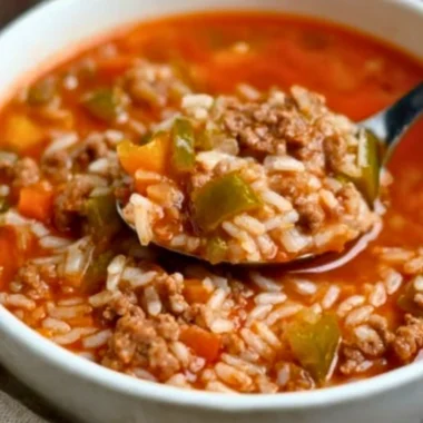 Bowls of homemade Stuffed Pepper Soup garnished with herbs