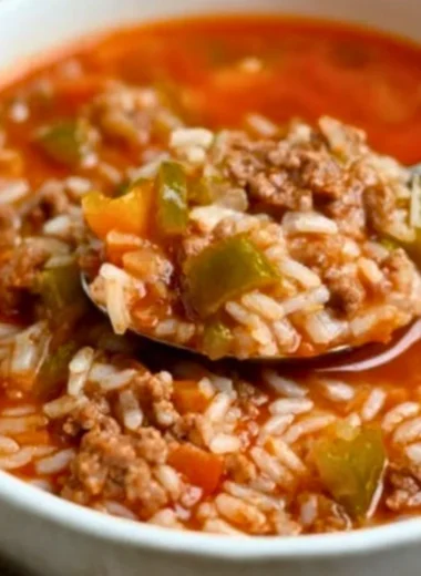 Bowls of homemade Stuffed Pepper Soup garnished with herbs