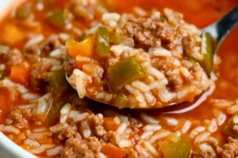 Bowls of homemade Stuffed Pepper Soup garnished with herbs
