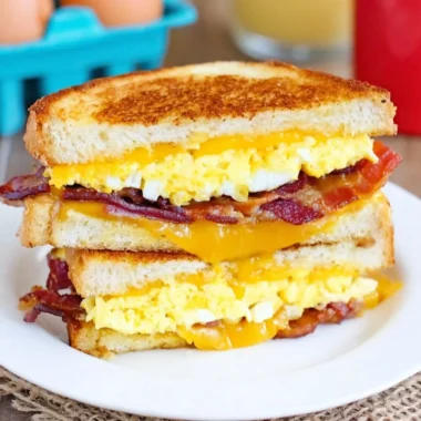 Bacon and egg grilled cheese sandwich on a plate