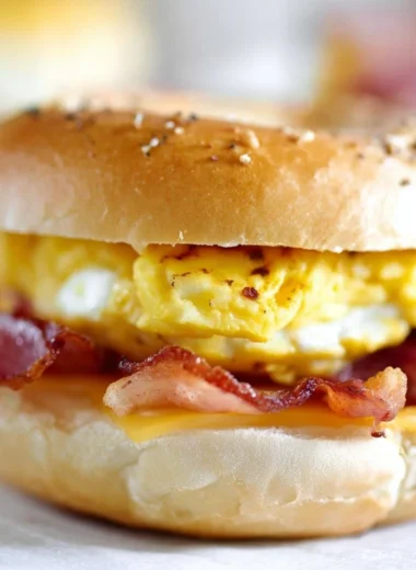 Bacon egg cheese bagel sandwich, a hearty breakfast option