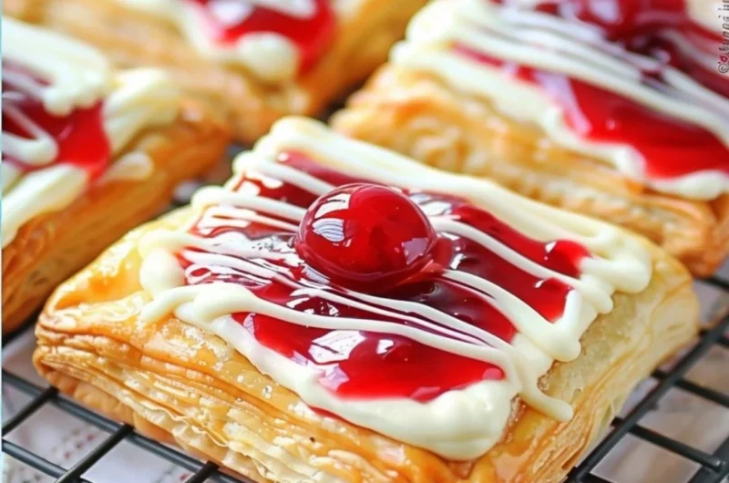 Freshly baked Cherry Cream Cheese Danishes on a plate