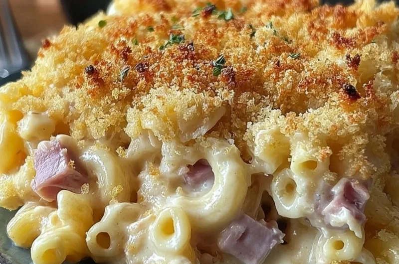 Delicious Chicken Cordon Bleu Casserole served in a baking dish
