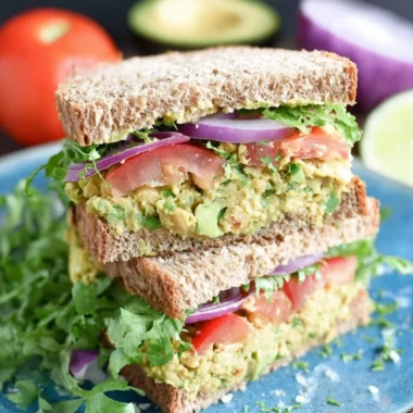 Chickpea avocado sandwich with fresh ingredients and whole grain bread