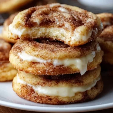 Delicious Cinnamon Roll Cheesecake Cookies stacked on a plate