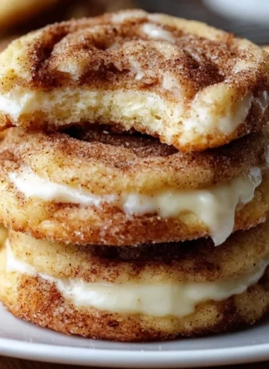 Delicious Cinnamon Roll Cheesecake Cookies stacked on a plate