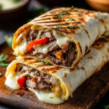 Crispy Philly cheesesteak grilled wraps served on a plate with dipping sauce