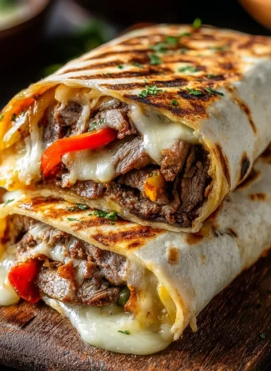 Crispy Philly cheesesteak grilled wraps served on a plate with dipping sauce