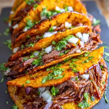 Savory Crock Pot Birria Tacos with rich consommé and tender meat