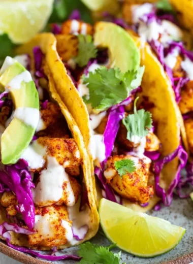 Delicious fish tacos with fresh toppings served on a plate