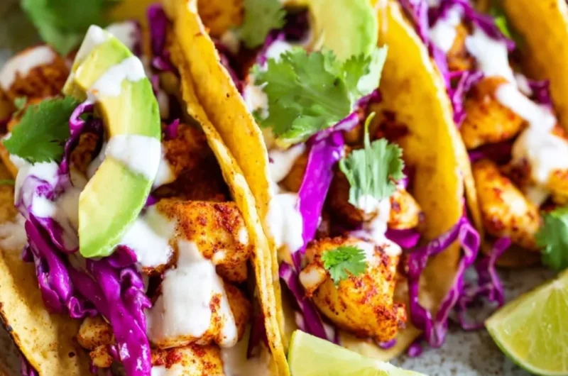 Delicious fish tacos with fresh toppings served on a plate