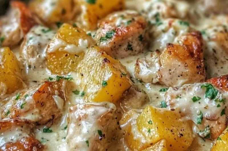 Crockpot Garlic Parmesan Chicken served with potatoes for a delicious meal