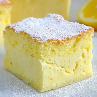 Delicious Magic Lemon Custard Cake showcasing its creamy texture and vibrant lemon color