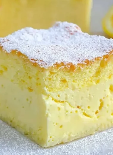 Delicious Magic Lemon Custard Cake showcasing its creamy texture and vibrant lemon color
