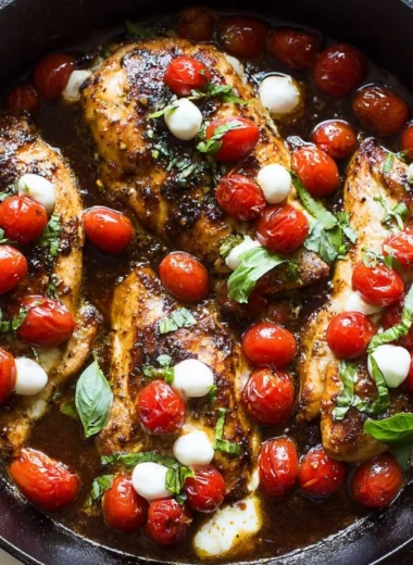 One-Pan Juicy Chicken with Balsamic Sauce served on a plate