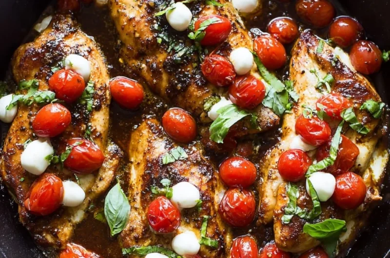 One-Pan Juicy Chicken with Balsamic Sauce served on a plate