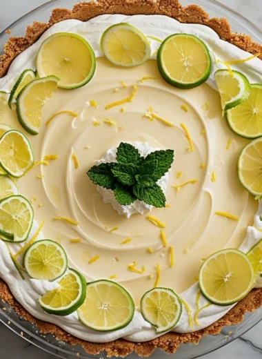 Delicious slice of Pioneer Woman lemon icebox pie on a plate