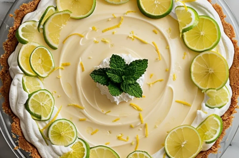 Delicious slice of Pioneer Woman lemon icebox pie on a plate