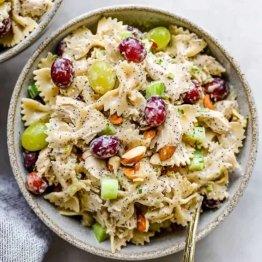 Delicious Poppyseed Chicken Salad with pasta and fresh ingredients