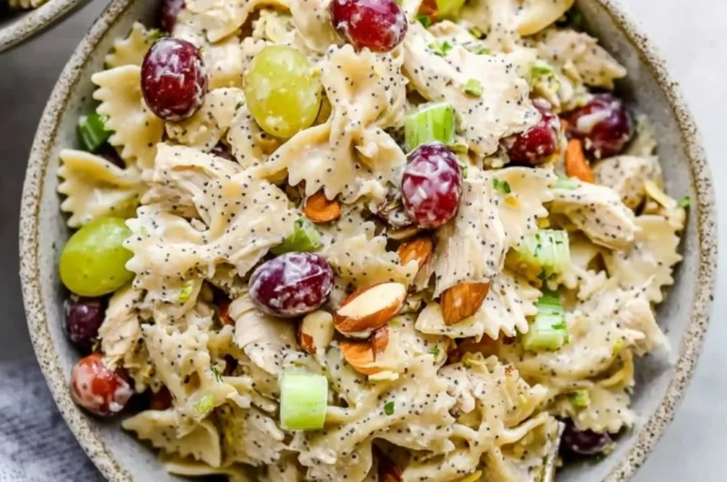 Delicious Poppyseed Chicken Salad with pasta and fresh ingredients