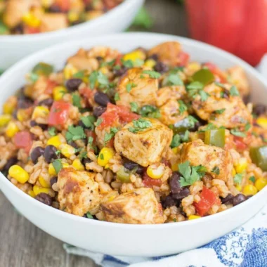 Delicious Southwest chicken and rice bowls with vibrant toppings