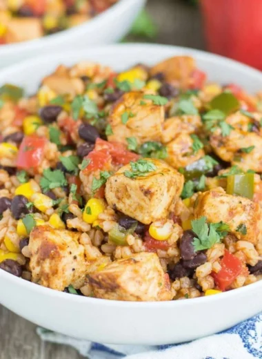 Delicious Southwest chicken and rice bowls with vibrant toppings
