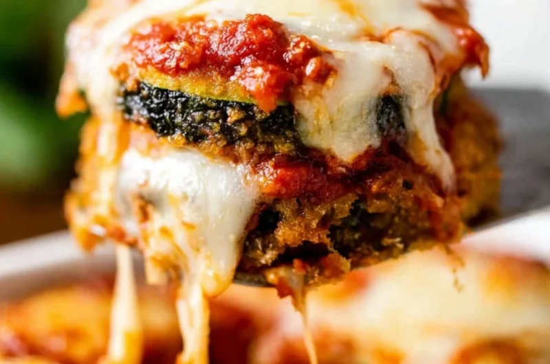 Baked Zucchini Parmesan with golden melted cheese and herbs