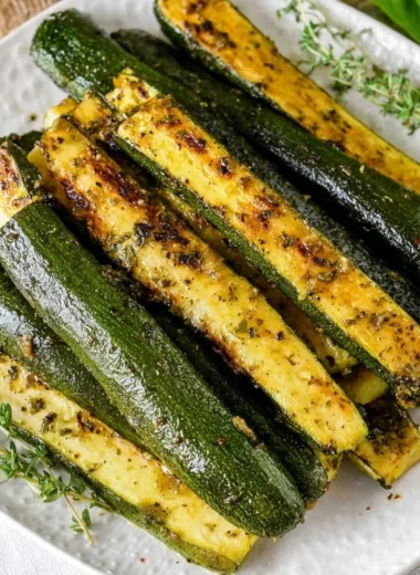 Delicious baked zucchini seasoned to perfection and ready to serve.