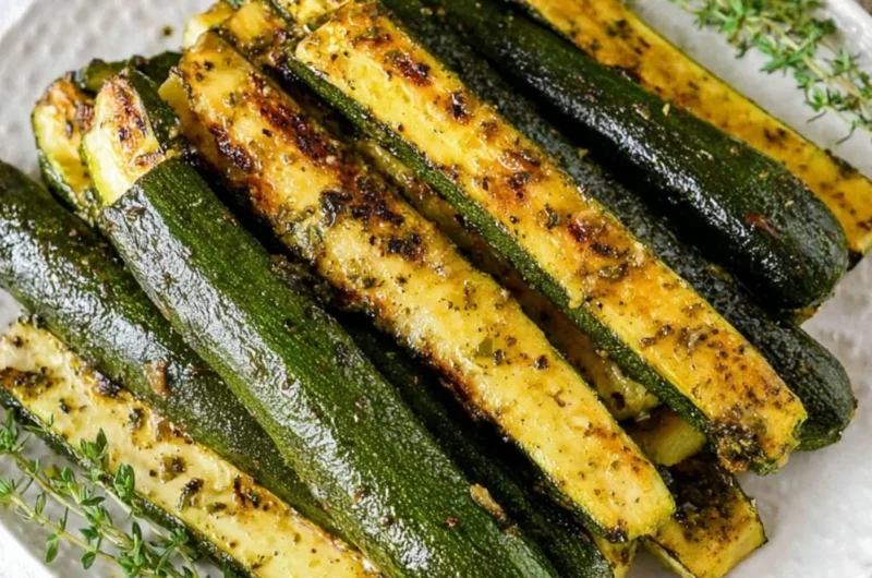 Delicious baked zucchini seasoned to perfection and ready to serve.