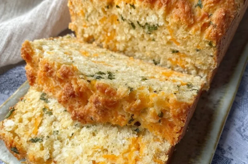 Freshly baked Cheddar Bay Biscuit Bread served on a wooden platter.