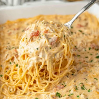 Delicious cheesy casserole baked with layers of cheese and pasta