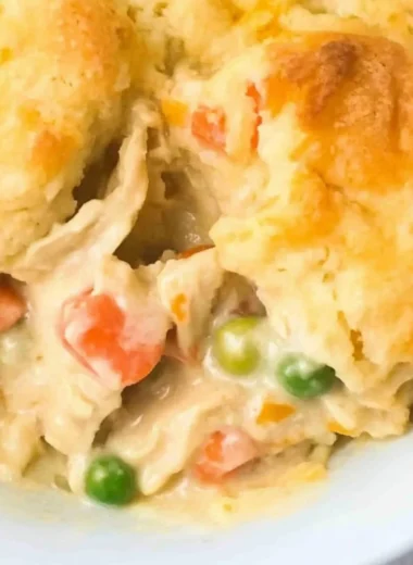 Delicious Chicken Cobbler fresh out of the oven, topped with golden biscuit crust.