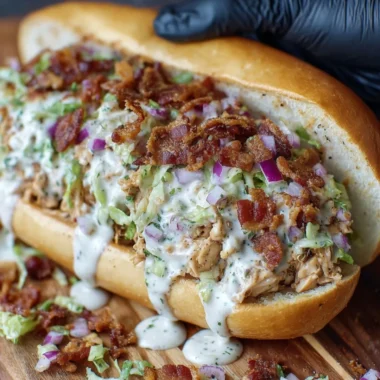 Chopped Chicken Bacon Ranch Sandwich with chicken, bacon, and ranch dressing
