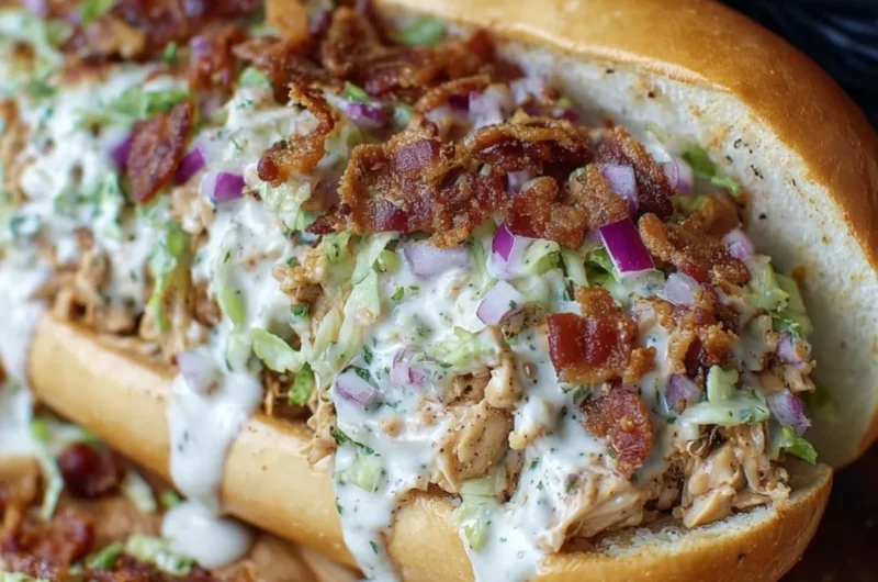 Chopped Chicken Bacon Ranch Sandwich with chicken, bacon, and ranch dressing