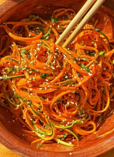 Cucumber carrot salad topped with fresh herbs and a light dressing