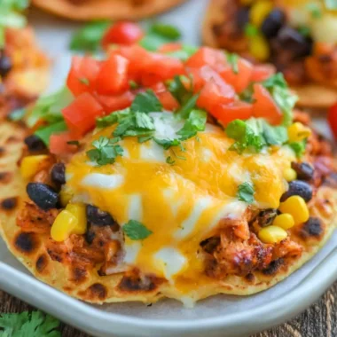 Delicious chicken tostadas topped with fresh ingredients and served on a plate.