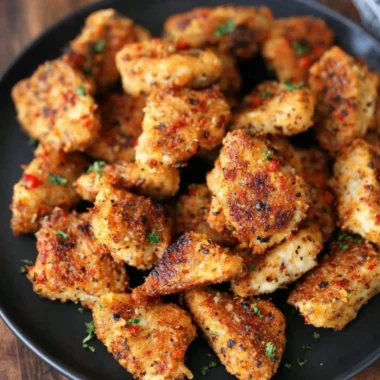 Crispy Garlic Parmesan Chicken Bites served on a platter