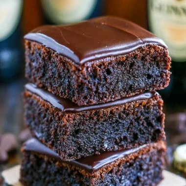 Delicious Guinness chocolate brownies topped with rich chocolate icing