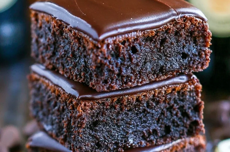 Delicious Guinness chocolate brownies topped with rich chocolate icing