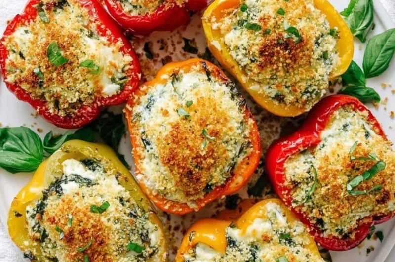 Herby ricotta stuffed peppers topped with fresh herbs and cheese
