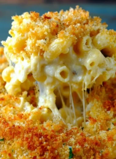 Homemade baked mac and cheese in a creamy cheese sauce